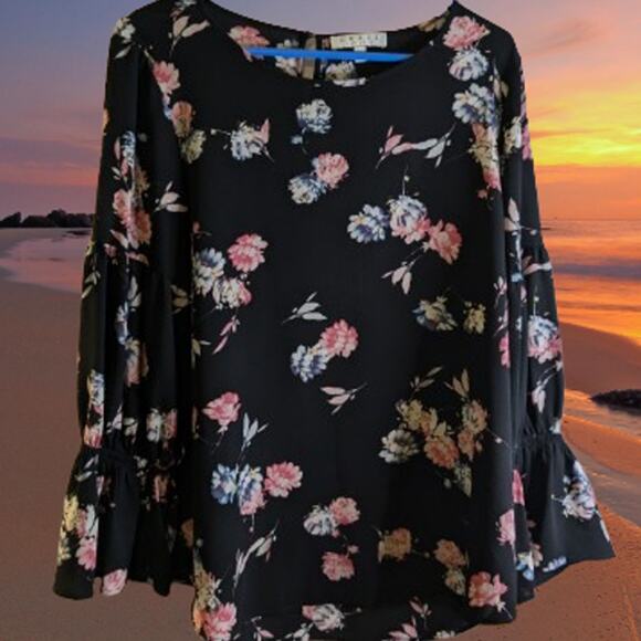 Chause of New York Large floral multi color long bell sleeve poly blend blouse - Picture 1 of 1